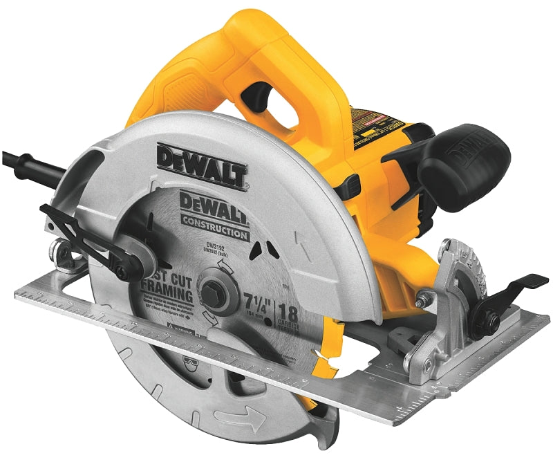 DEWALT DWE575 Circular Saw, 15 A, 7-1/4 in Dia Blade, 2 in at 45 deg, 2.55 in at 90 deg D Cutting, 5/8 in Arbor