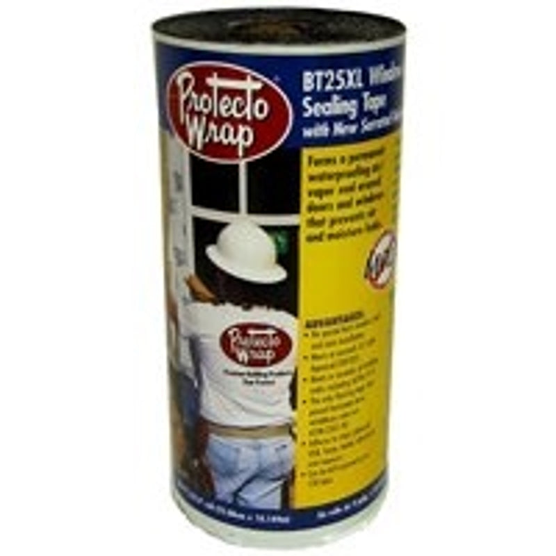 Protecto Wrap BT25XL 8425B0475SW Window and Door Flashing Tape, 75 ft L, 4 in W, HDPE, Gray/White, Pack of 12