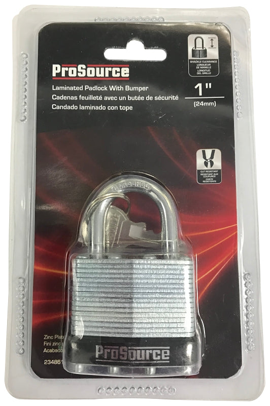 ProSource HD00034-3L Padlock, Standard Shackle, 1/4 in Dia Shackle, 1-1/4 in H Shackle, Steel Shackle, Steel Body