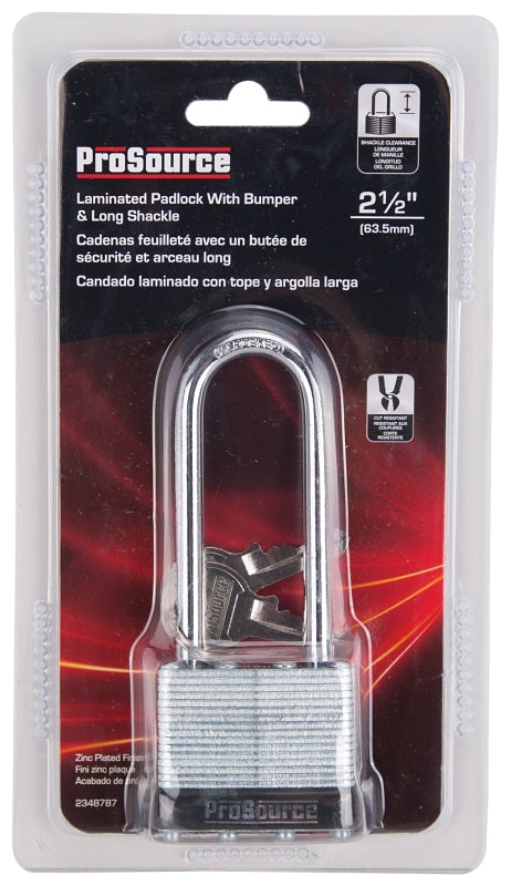 ProSource HD00040L-3L Padlock, Long Shackle, 1/4 in Dia Shackle, 2-3.4 in H Shackle, Steel Shackle, Steel Body