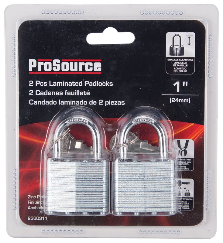 ProSource HD00012-D-3L Padlock Set, Standard Shackle, 1/4 in Dia Shackle, 1-1/4 in H Shackle, Steel Shackle, Steel Body