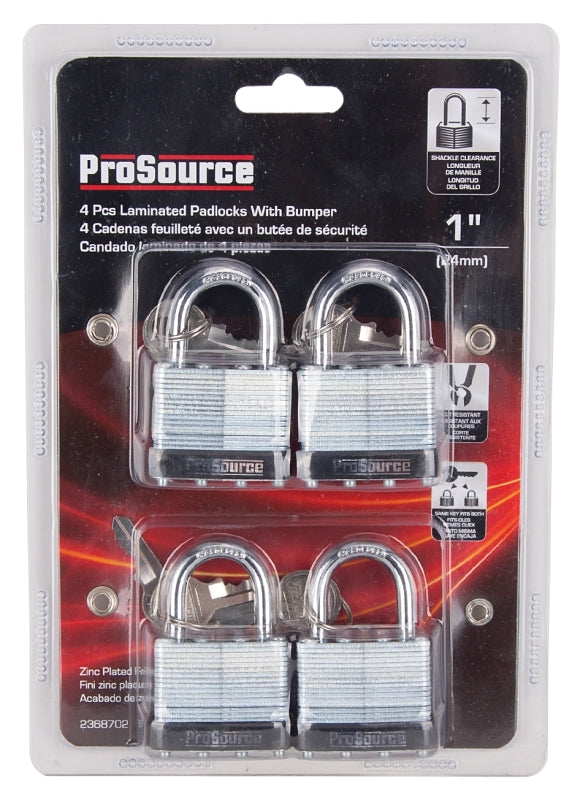 ProSource HD-3DX4-3L Padlock Set, Standard Shackle, 1/4 in Dia Shackle, 1-1/4 in H Shackle, Steel Shackle, Steel Body