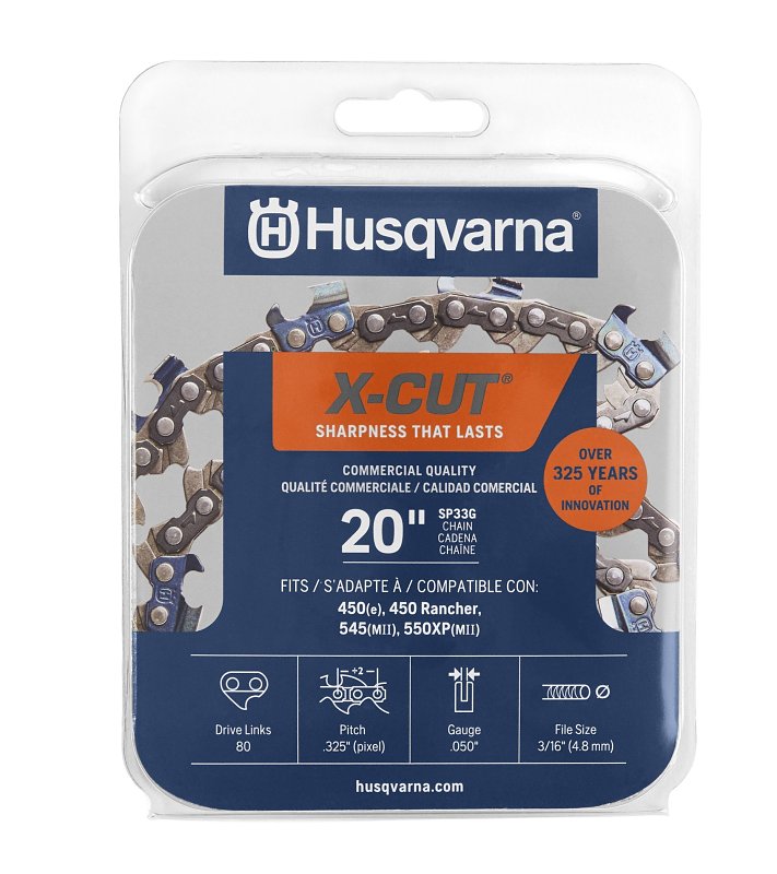 Husqvarna X-CUT 581 64 36-04 Chainsaw Chain, Semi-Chisel Chain, 20 in L Bar, 0.05 in Gauge, 0.325 in TPI/Pitch, 80-Link