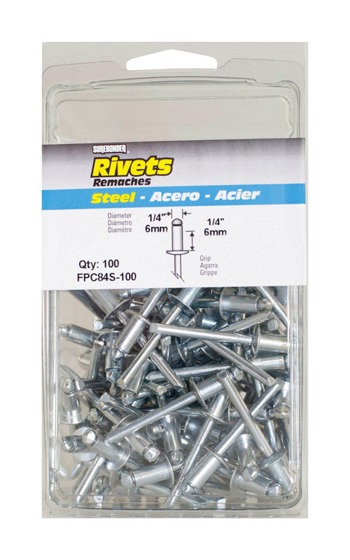 Surebonder 1/4 in. D X 3/8 in. Steel Rivets Silver 100 pk