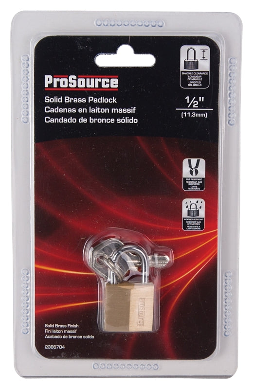 ProSource HD10020-3L Padlock, Standard Shackle, 1/8 in Dia Shackle, 3/4 in H Shackle, Steel Shackle, Brass Body