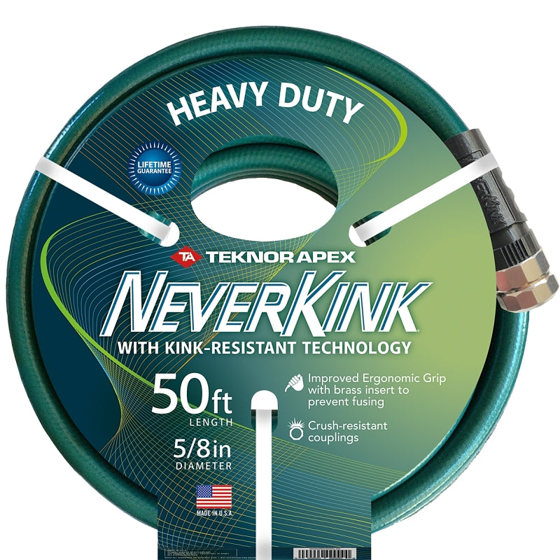 Neverkink 8617-50 Heavy-Duty Garden Hose, 5/8 in, 50 ft L, Female, Vinyl, Green