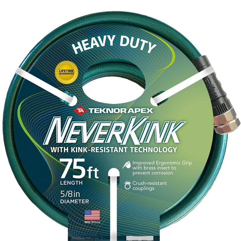 Neverkink 8617-75 Heavy-Duty Garden Hose, 75 ft L, Female, Vinyl, Green