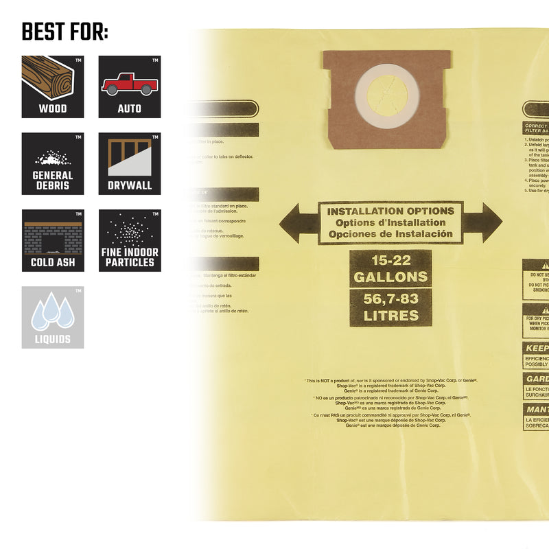 Craftsman 1 in. L X 7 in. W Wet/Dry Vac Filter Bag 15-22 gal 2 pc