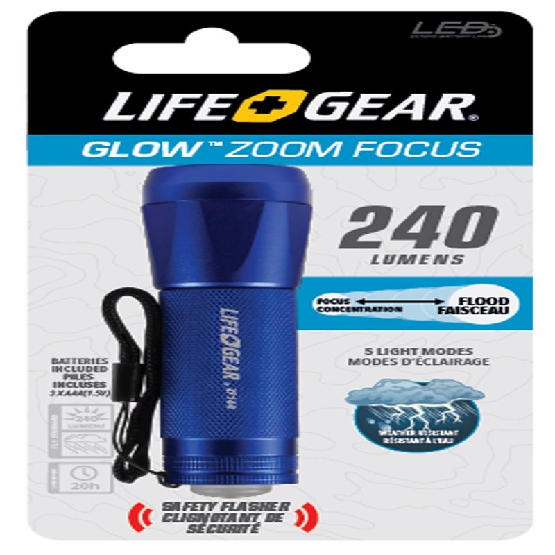 LifeGear LG09-60589-SA4 Flashlight, AAA Battery, LED Lamp, 160 Lumens, Narrow, Wide Beam, 1 hr Run Time, Assorted