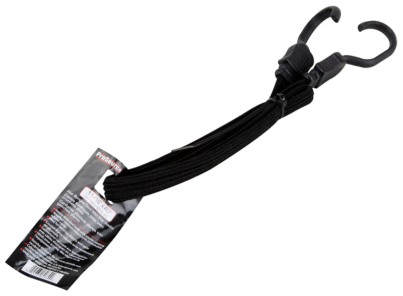 ProSource FH92106-5 Bungee Stretch Cord, 17 mm Dia, 40 in L, Polypropylene, Black, Hook End, Pack of 10