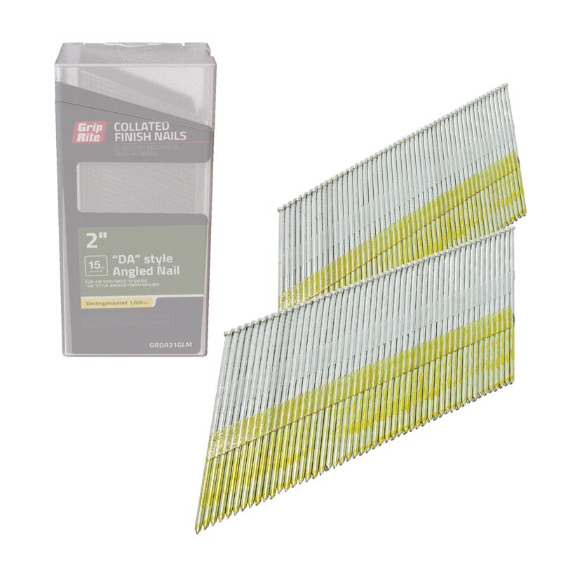 Grip-Rite 2 in. L X 15 Ga. Angled Strip Electro Galvanized Finish Nails 34 deg 1000 pk