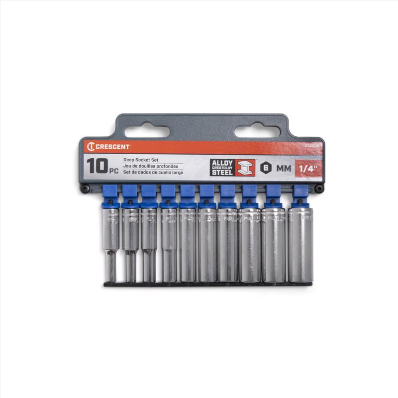 Crescent 1/4 in. X 1/4 in. drive Metric 6 Point Deep Well Socket Set 10 pc