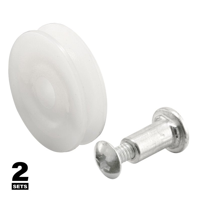 Prime-Line B 551 Door Roller, 1 in Dia Roller, 7/32 in W Roller, Nylon, White, 2-Roller, Bottom