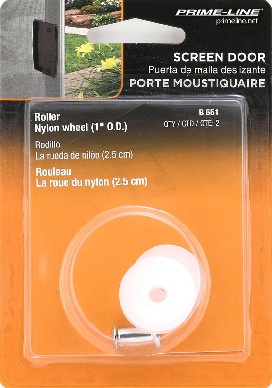 Prime-Line B 551 Door Roller, 1 in Dia Roller, 7/32 in W Roller, Nylon, White, 2-Roller, Bottom