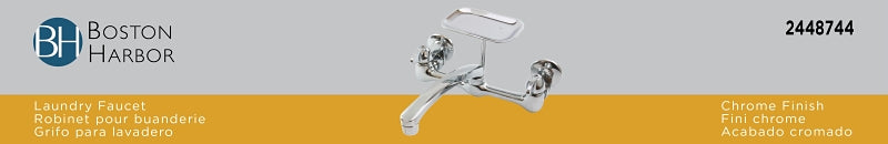 Boston Harbor PF6363204 Laundry Faucet, 1.8 gpm, 2-Faucet Handle, 2-Faucet Hole, Brass, Wall Mounting, Swing Spout
