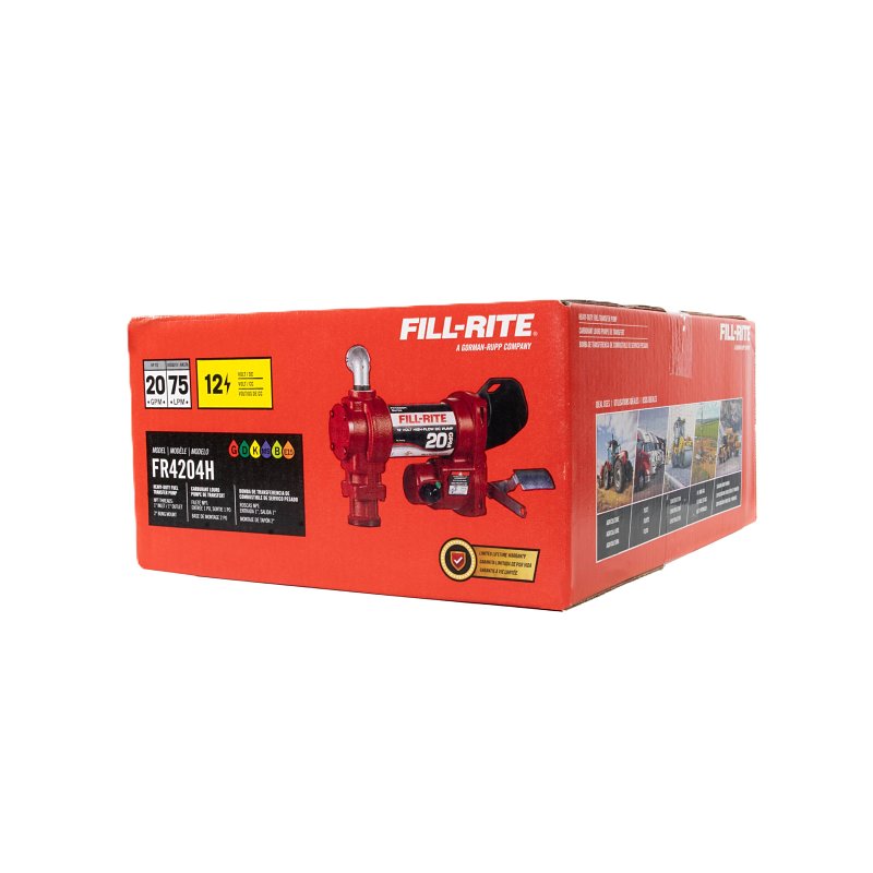 Fill-Rite FR4204H 12V DC, 20GPM Hi Flow Pump, Motor: 1/4 hp, 34 in L Suction Tube, 1 in Outlet, 20 gpm, Iron