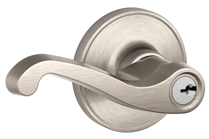 Schlage J Series J54 LAS 619 Entry Lever, Mechanical Lock, Satin Nickel, Metal, Residential, 3 Grade, ADA Compliant