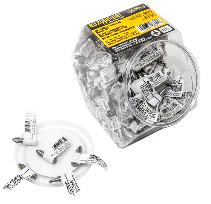 Eazypower 003315 Reduced Insert Bit, #2 Drive, Phillips Drive, 1/4 in Shank, Hex Shank, 1 in L