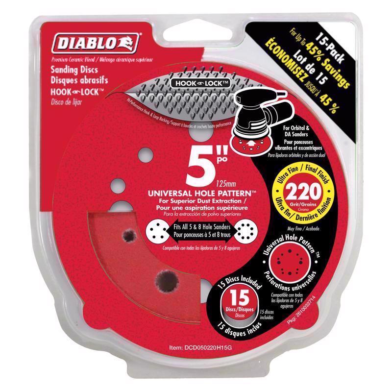 Diablo 5 in. Ceramic Blend Hook and Lock Sanding Disc 220 Grit Ultra Fine 15 pk
