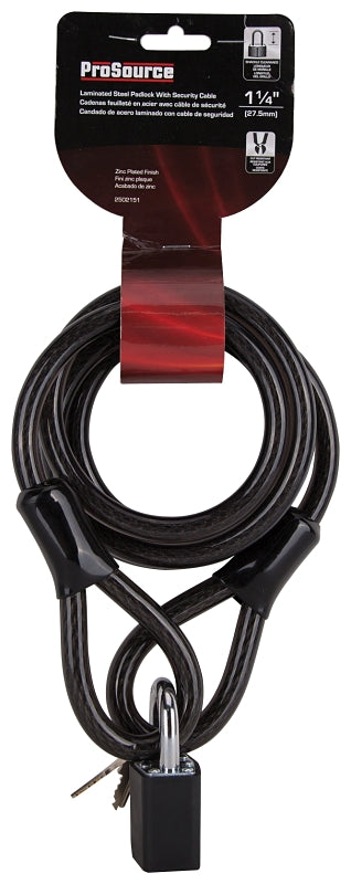 ProSource HD-HLL305LP-3L Cable Lock, Standard Shackle, 11/32 in Dia Shackle, 1-3/8 in H Shackle, Steel Shackle, Black