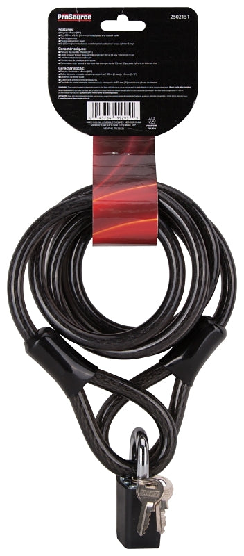 ProSource HD-HLL305LP-3L Cable Lock, Standard Shackle, 11/32 in Dia Shackle, 1-3/8 in H Shackle, Steel Shackle, Black