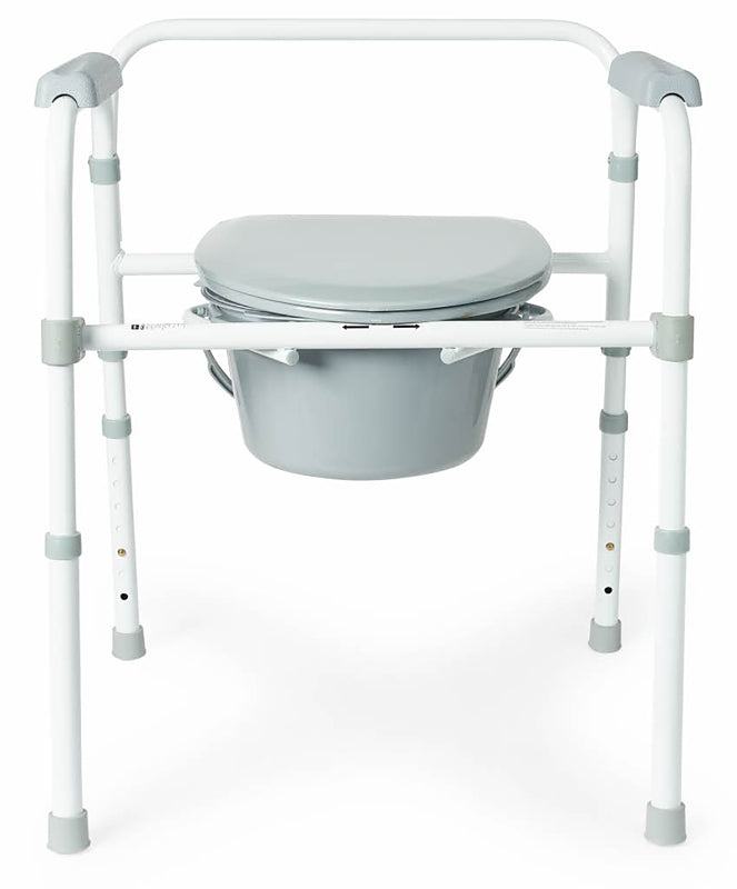 Medline G1-200RX1 3-in-1 Bedside Folding Commode, 14-1/2 in W Seat, White