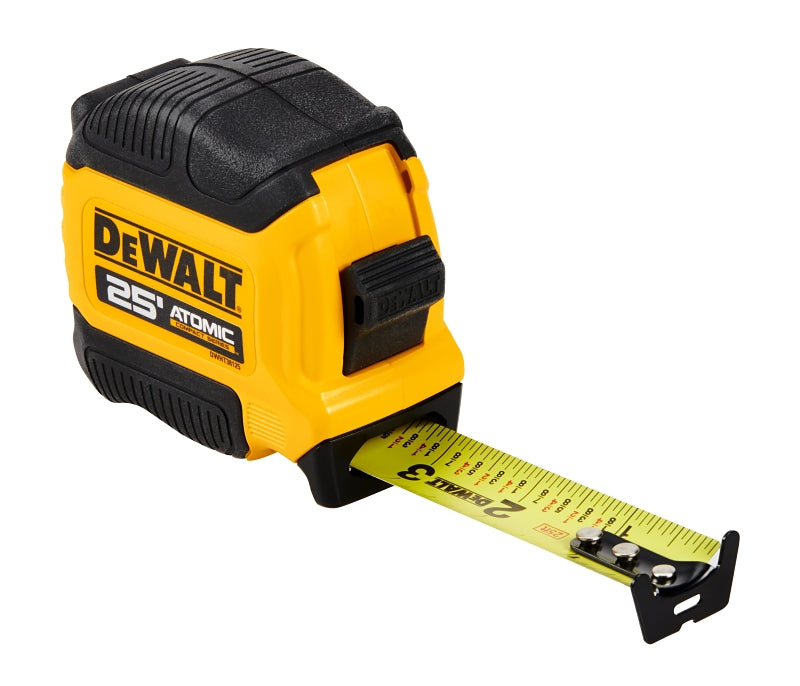 DEWALT ATOMIC COMPACT Series DWHT38125S Tape Measure, 25 ft L Blade, 1-1/8 in W Blade, Steel Blade, Rubber Case