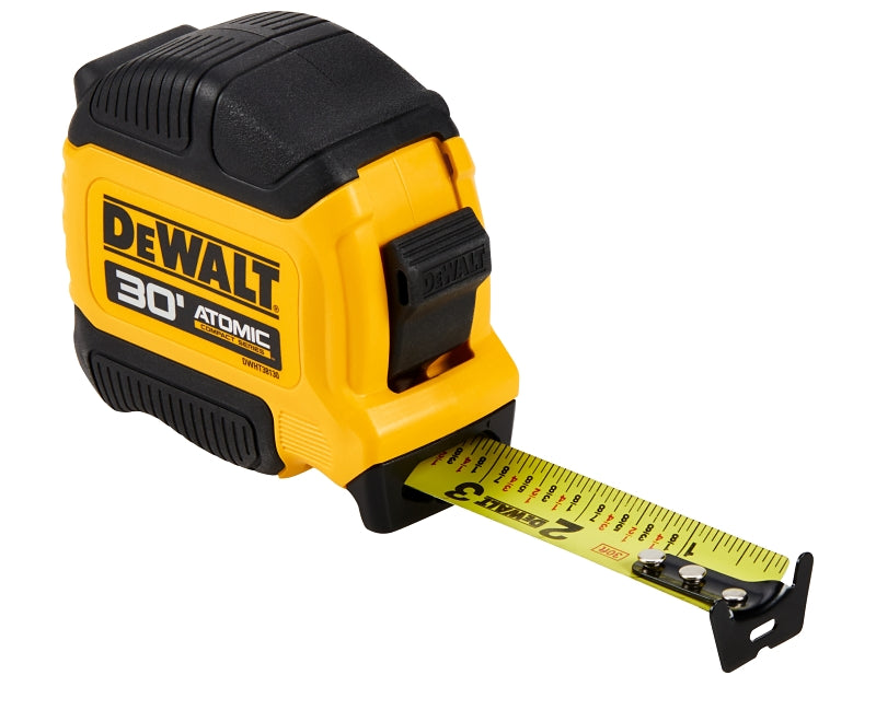 DEWALT ATOMIC COMPACT Series DWHT38130S Tape Measure, 30 ft L Blade, 1-1/8 in W Blade, Steel Blade, Rubber Case