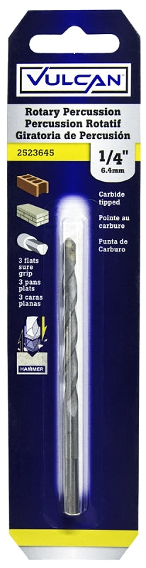 Vulcan 201681OR Drill Bit, 1/4 in Dia, 4 in OAL, Percussion, Spiral Flute, Straight Shank