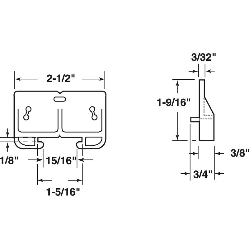 Prime-Line R 7154 Drawer Track Guide Kit, 1-9/16 in L x 2-1/2 in W Dimensions, For: 3/32 x 1-9/32 in Track, Plastic