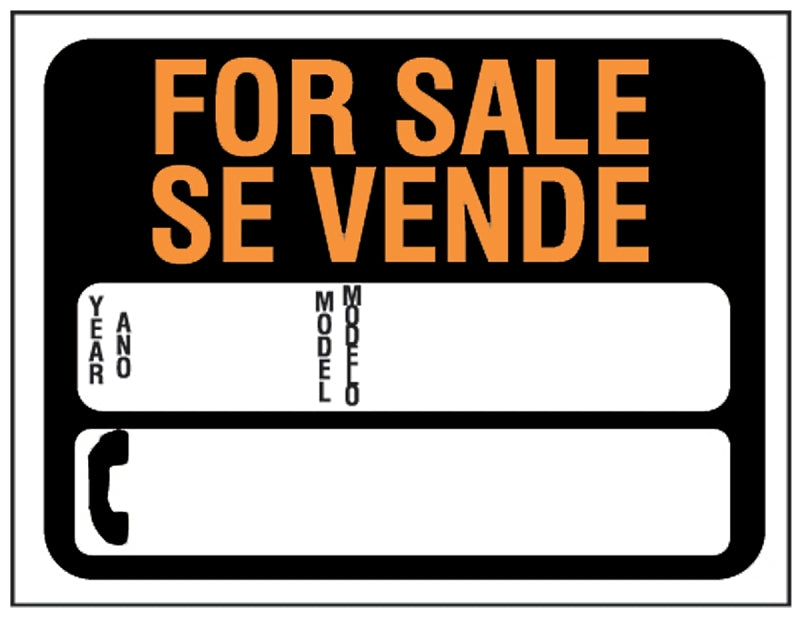 Hy-Ko Hy-Glo Series 3072 Identification Sign, FOR SALE SE VENDE, YEAR, ANO, MODEL, MODFLO, Fluorescent Orange Legend, Pack of 10