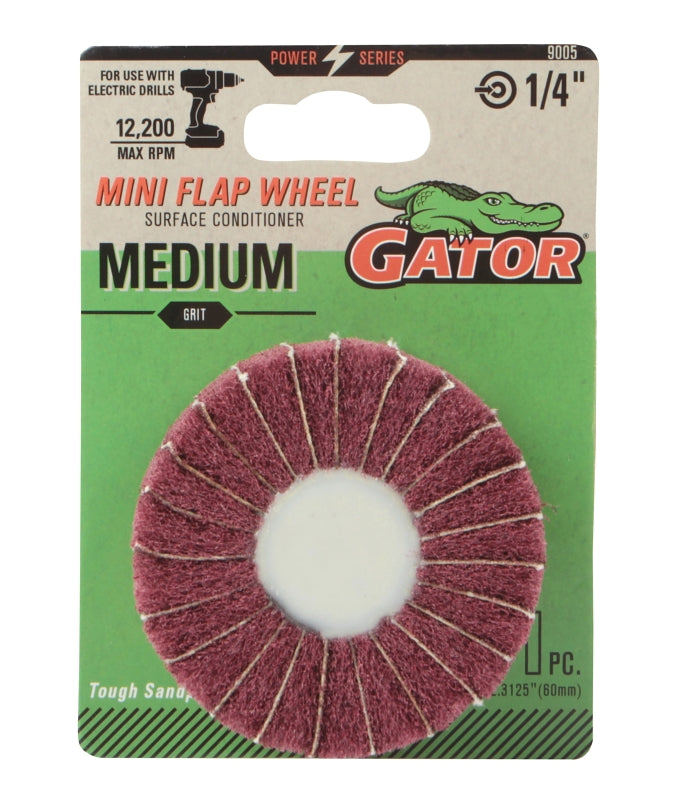 Gator 9005 Flap Wheel, 2-1/2 in Dia, 1/4 in Arbor, Medium, Aluminum Oxide Abrasive