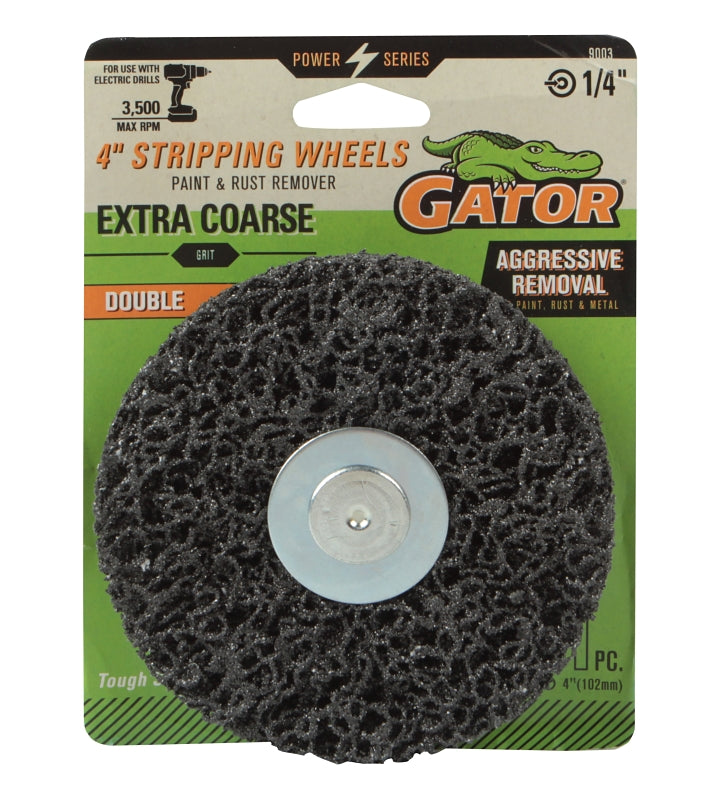 Gator 9003 Stripping Double Wheel, 4 in Dia, 1/4 in Arbor, Extra Coarse, Silicone Carbide Abrasive
