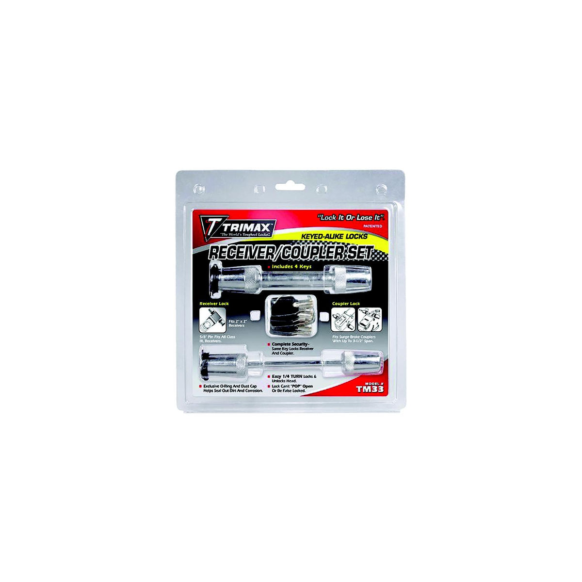 Trimax TM33 Chrome T3 5/8″ Receiver Lock & TC3 3 1/2″ Span Coupler Lock
