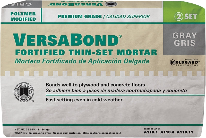 Custom VersaBond Flex Series MTSG25 Thinset Mortar, Gray, Powder, 25 lb Bag