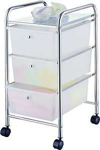 Simple Spaces G003-CH Storage Cart, 15-3/8 in OAW, 25-5/8 in OAH, 13 in OAL, 3-Shelf, White Shelf