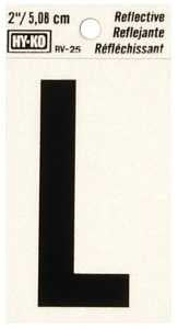 Hy-Ko RV-25/L Reflective Letter, 1-1/2 in W x 3 in H Dimensions, Character: L, 2 in H Character, Black Character, Vinyl, Pack of 10