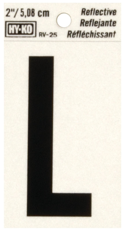 Hy-Ko RV-25/L Reflective Letter, 1-1/2 in W x 3 in H Dimensions, Character: L, 2 in H Character, Black Character, Vinyl, Pack of 10