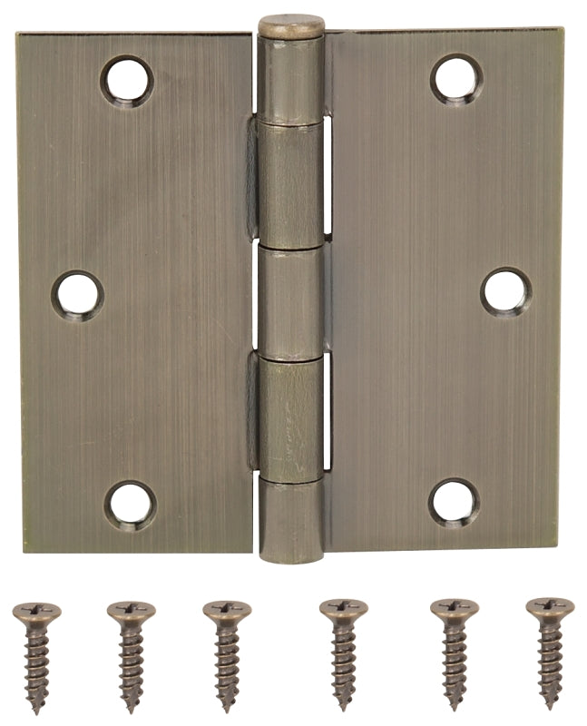 ProSource 20338ABX Square Corner Door Hinge, 3-5/8 in H Door Leaf, 1-1/2 in W Door Leaf, 2.2 mm Thick Door Leaf, Steel