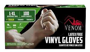 Venom Steel VEN4135 Non-Sterile Disposable Gloves, L/XL, Vinyl, 9 in L, Clear