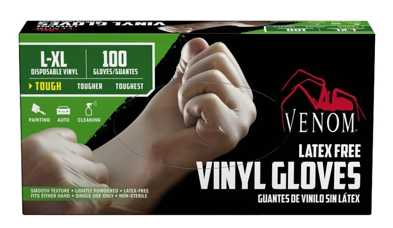 Venom Steel VEN4135 Non-Sterile Disposable Gloves, L/XL, Vinyl, 9 in L, Clear