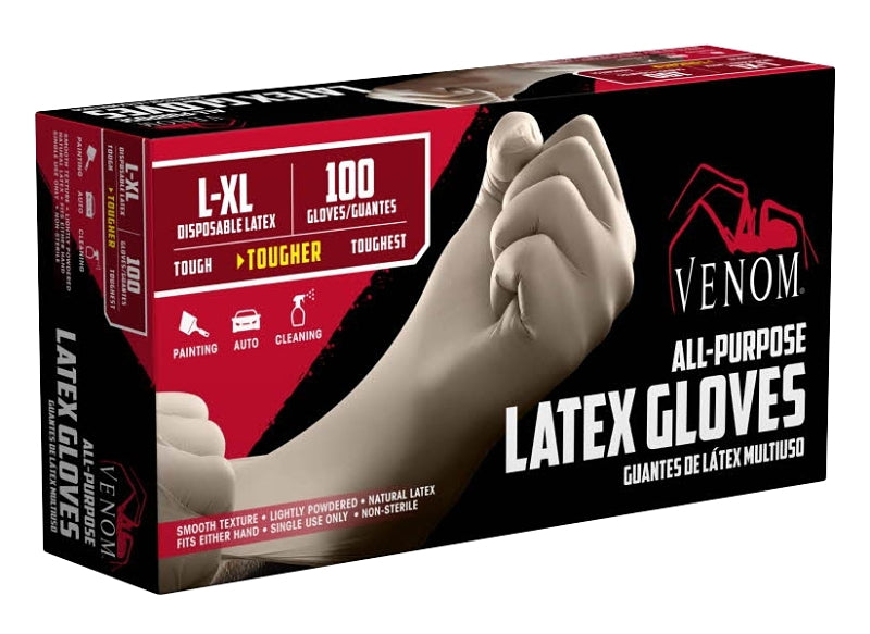 Venom Steel VEN4125 Non-Sterile Disposable Gloves, L/XL, Late, Powdered, Clear, 9 in L
