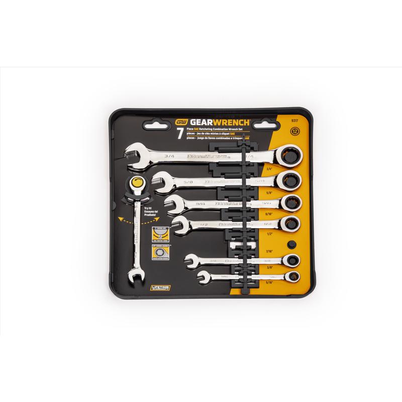GEARWRENCH 12 Point SAE Ratcheting Combination Wrench Set 7 pc