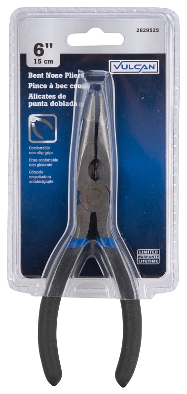 Vulcan PC974-01 Bent Nose Pliers, 6 in OAL, 1.6 mm Cutting Capacity, 3.9 cm Jaw Opening, Black Handle, 3/4 in W Jaw