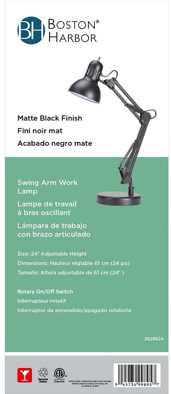 Boston Harbor TL-WK-134E-BK-3L Swing Arm Work Lamp, 120 V, 60 W, 1-Lamp, CFL Lamp, Black