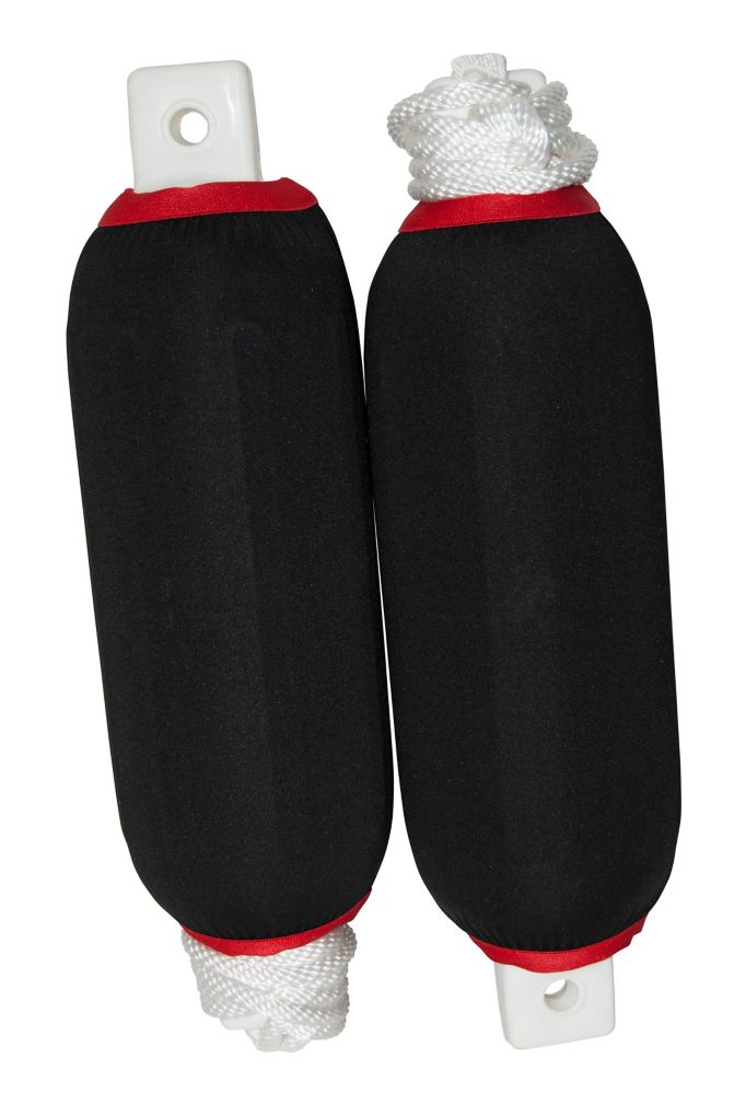Dock Edge DE77301F Dolphin Twin Eye Fenders w/Lines & Covers, 5-1/2″ x 20″ White Fenders w/Black Covers, 2/pk