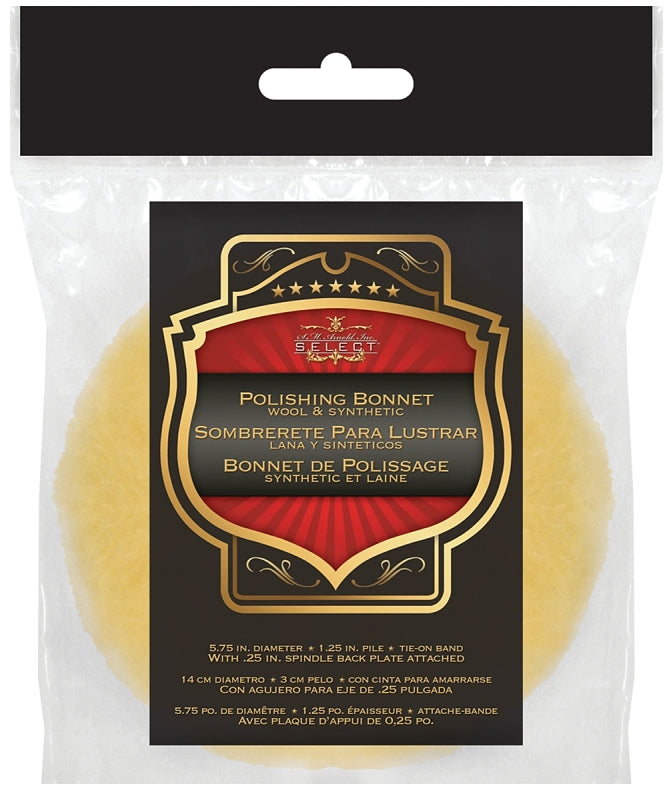 SM Arnold BS575BP Polishing Bonnet, 5-3/4 in Dia, Synthetic Fiber/Wool