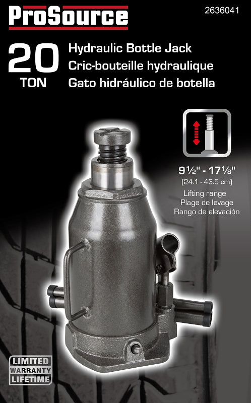 ProSource T010720 Hydraulic Bottle Jack, 20 ton, 9-1/2 to 17-1/8 in Lift, Steel, Gray