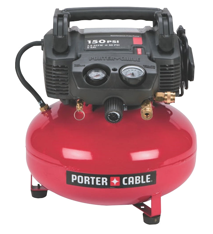 Porter-Cable C2002-WK Air Compressor Kit, Electric, 6 gal Tank, 0.8 hp, 120 V, 150 psi Pressure, 2.6 scfm Air