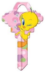 Hy-Ko 15005SC1-TWBL Key Blank, Tweety Bling, Brass, For: Schlage SC1 Keyways, SC1 Key Number, Pack of 5
